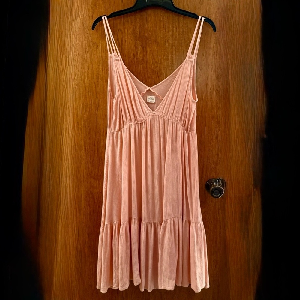 O'Neill Women  Peach Saltwater Solids Crinkle Cotton Cover Up Tank Beach Dress L